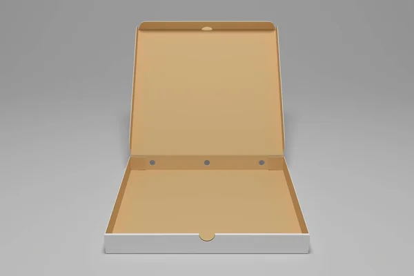 Otwórz pusty 3d renderowania pizza box wykpić się szablon. — Zdjęcie stockowe