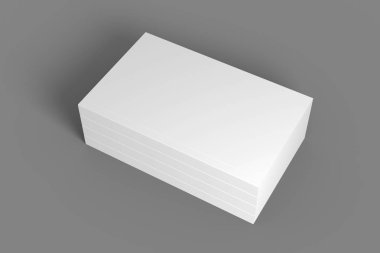 Gri kitap yığını. 3D çizim şablonu sahte.