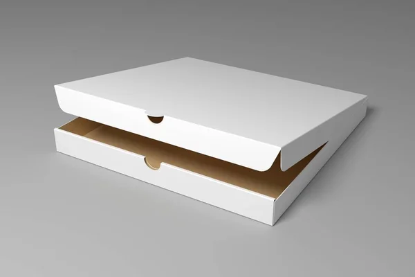 Realistische Pizzakiste Isoliert Auf Grauem Hintergrund Render Illustration Attrappe — Stockfoto