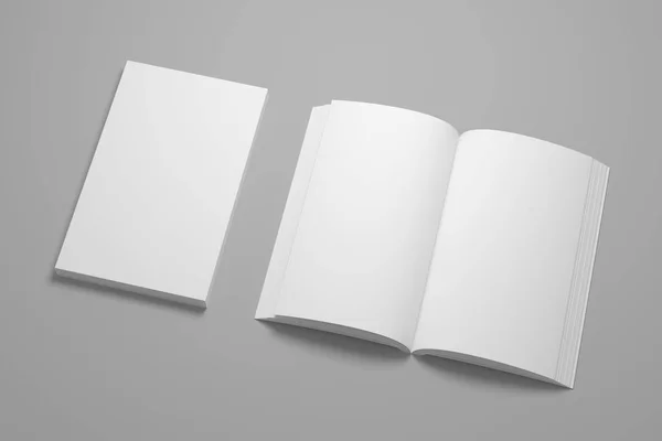 Empty Composition Closed Book Opened White Illustration Blank Book Mock — Stock Photo, Image