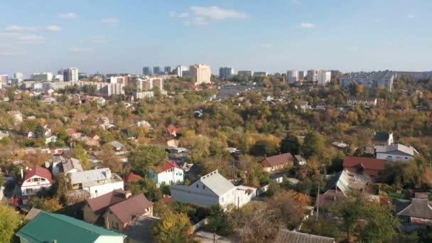 Aerial View Autumn Cityscape Drone Urban Trees Skyline Background — Stock Video