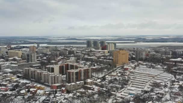 Letecký Pohled Panoráma Zimu Městě Dněpr Dněpr Dněpropetrovsk Dněpropetrovsk Ukrajina — Stock video