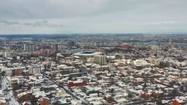 Vista Volo Uccello Della Città Dnipro Coperta Neve Centro Dnepr — Video Stock