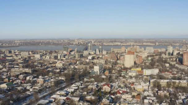 Urban Flygfoto Över Dnipro Stadssilhuetten Vinter Stadsbilden Bakgrund Dnepr Dnepropetrovsk — Stockvideo