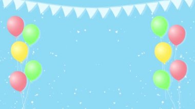 Hava balonları renkli çizgi film animasyon. Çocuklar parti konfeti arka plan ile. Sorunsuz döngü 4k animasyonlu hareketli grafik.