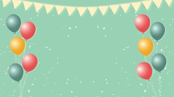 気球のカラフルな漫画アニメ 紙吹雪の背景を持つ子供たちのパーティー シームレスなループ アニメーション モーション グラフィック — ストック動画