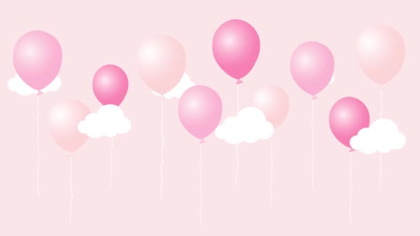 Barevné animace kreslený balónů s mraky. Všechno nejlepší k narozeninám grafická karta. Bezešvá smyčka roztomilé animované pozadí.