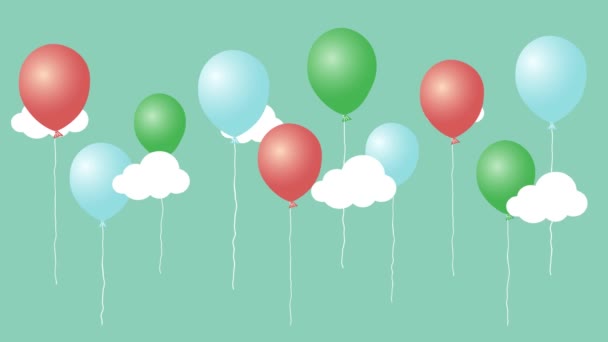 Színes animáció cartoon air léggömb-felhők. Boldog születésnapot videokártya. Varrat nélküli hurok aranyos animált háttér.
