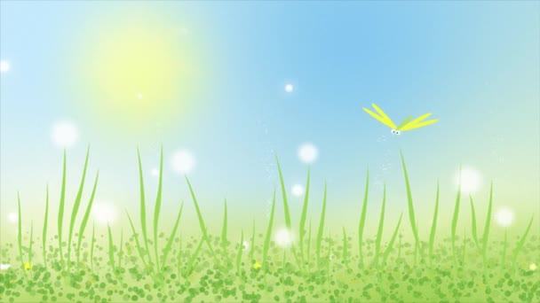 Colorful Animation Dragonfly Summer Meadow Green Grass Seamless Loop Animated — Stock Video