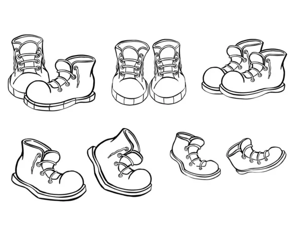 Обувь. Плоский дизайн. Лодыжки и средние ботинки, кроссовки, мокасины, иллюстрации . — стоковое фото
