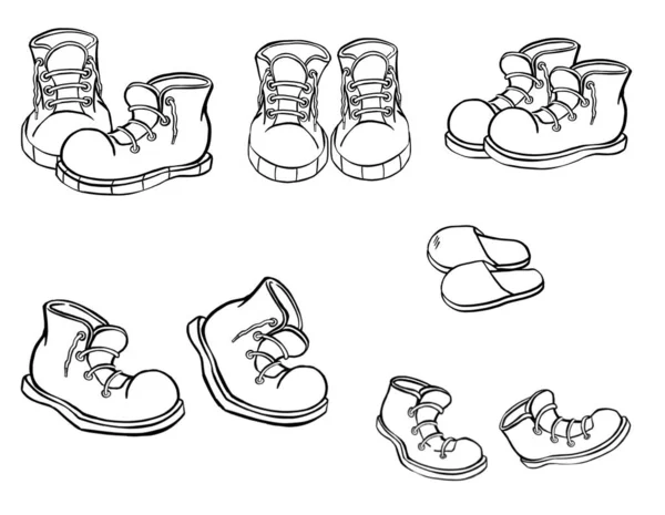 穿上鞋子脚踝和中靴，运动鞋, — 图库矢量图片