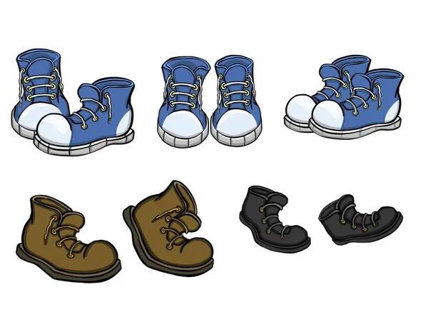 Cipőt. Boka és középső csizma, edzőcipő, — Stock Vector