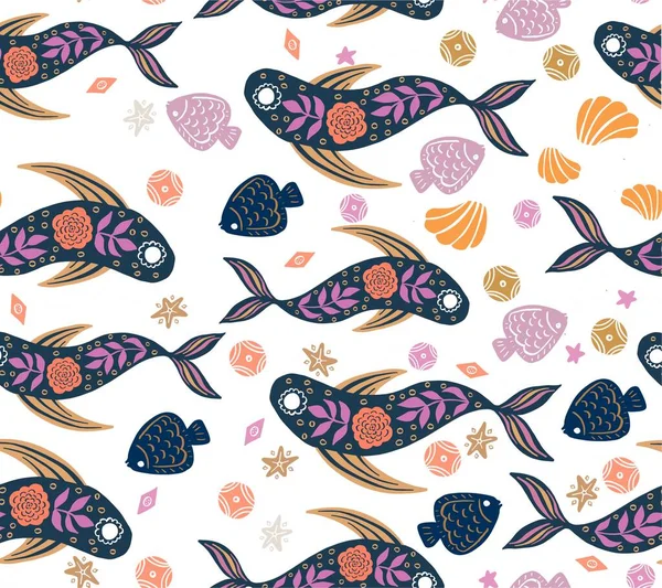 Patrón sin costura con peces en el mar — Archivo Imágenes Vectoriales
