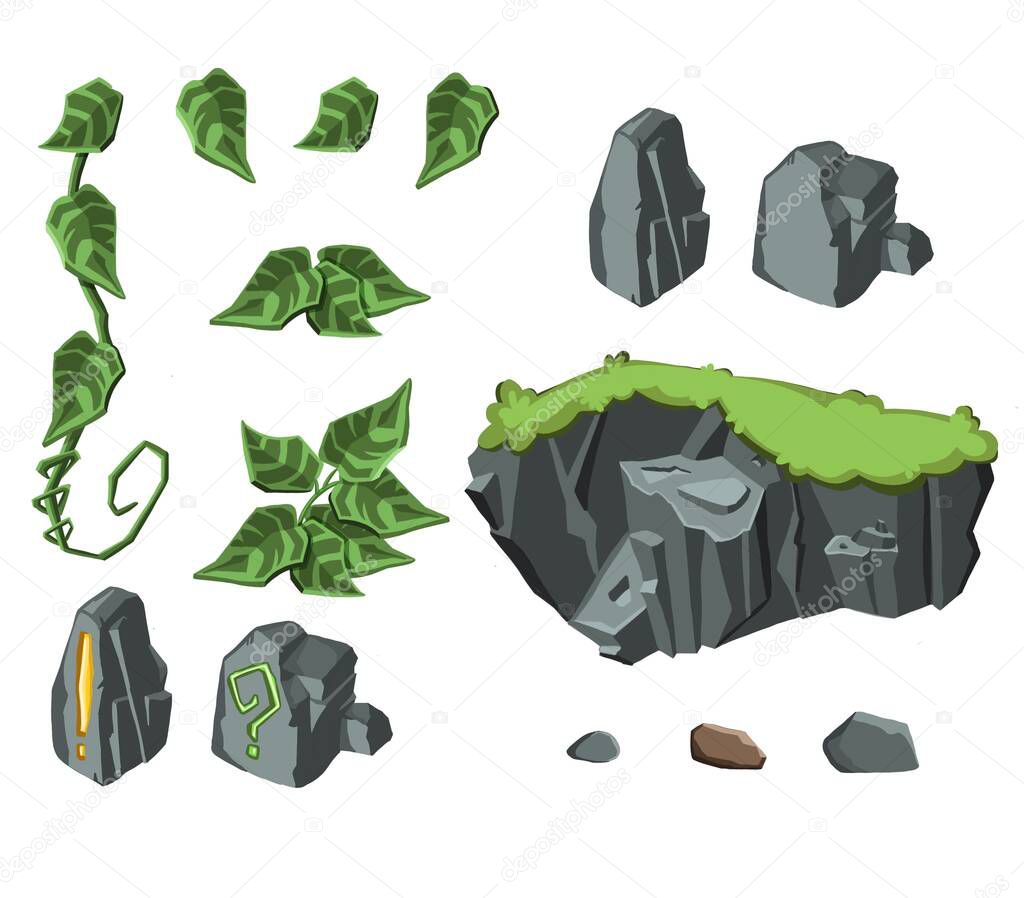 Set of rocks and leaves