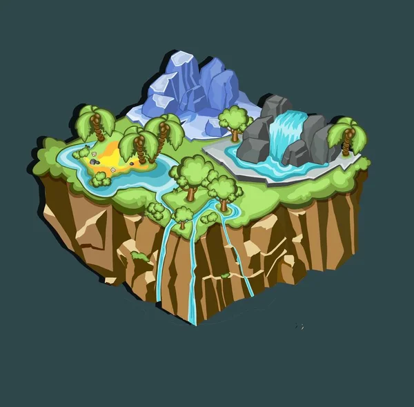 Isometric Game Tropikal Doğa Manzarası Şablonu