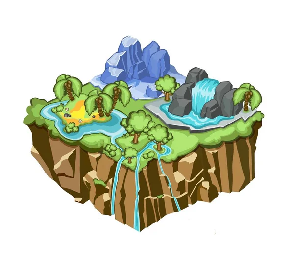 Isometric Game Tropikal Doğa Manzarası Şablonu