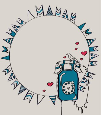 Mavi telefon. Kontrol işaretli yuvarlak çerçeve.