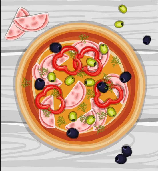Handgezeichnete Pizza auf Schneidebrett — Stockfoto