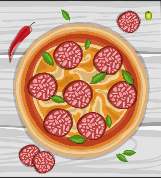 Handgetekende pizza op snijplank — Stockfoto