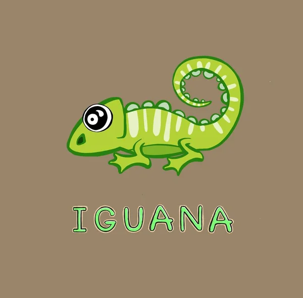 Design Carino iguana cartone animato. piccola icona per magazzino. — Vettoriale Stock
