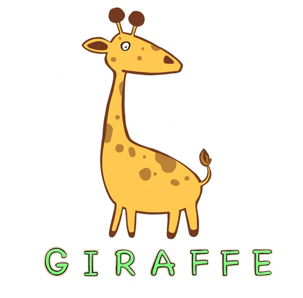 Cute cartoon trendy design little giraffe with closed eyes.