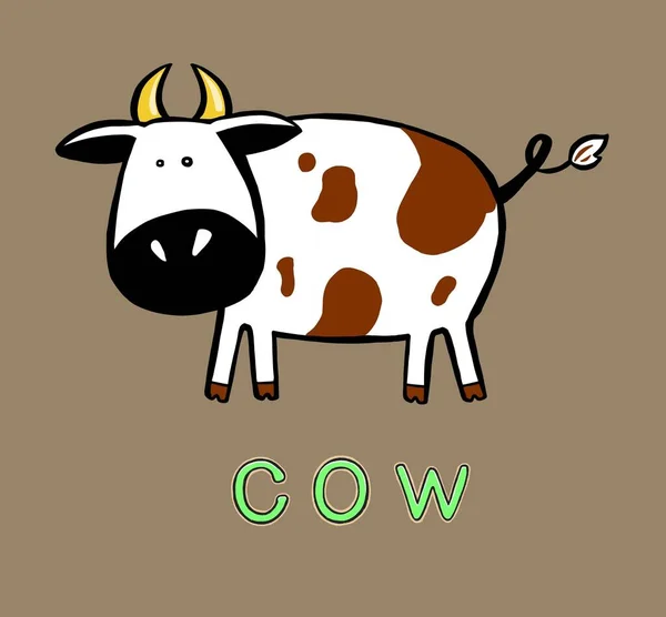Χαριτωμένη αγελάδα κινουμένων σχεδίων και η επιγραφή — Διανυσματικό Αρχείο