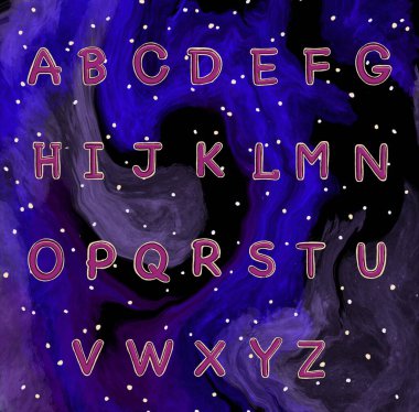 İngilizce alfabe hacmi a 'dan z' ye çizilmiş