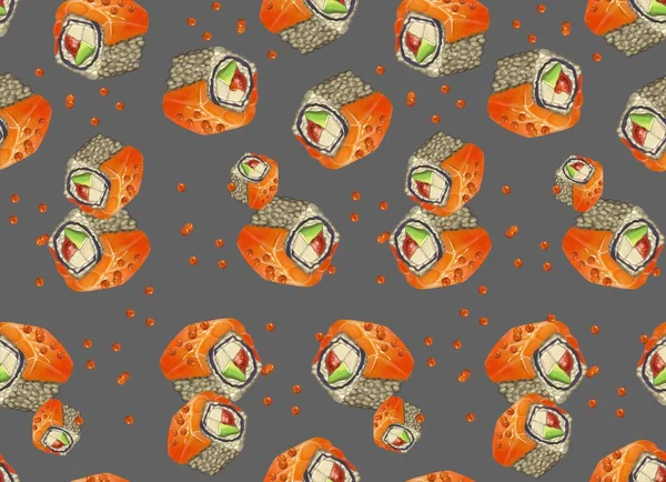 Delicioso sushi. Patrón sin costura de acuarela — Foto de Stock