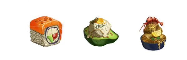 Sushi e rolos ilustrações coleção — Fotografia de Stock
