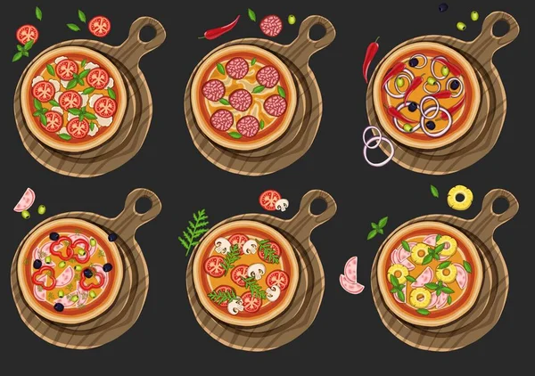 Conjunto de pizzas com vários recheios. Ilustração — Fotografia de Stock