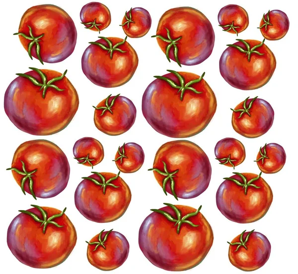 Seamless pattern with fresh tomatoes and tomato slices on white background. — Stock Photo, Image