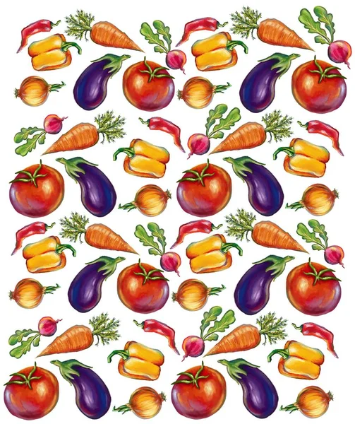 Padrão sem costura de legumes e frutas. Ilustração — Fotografia de Stock