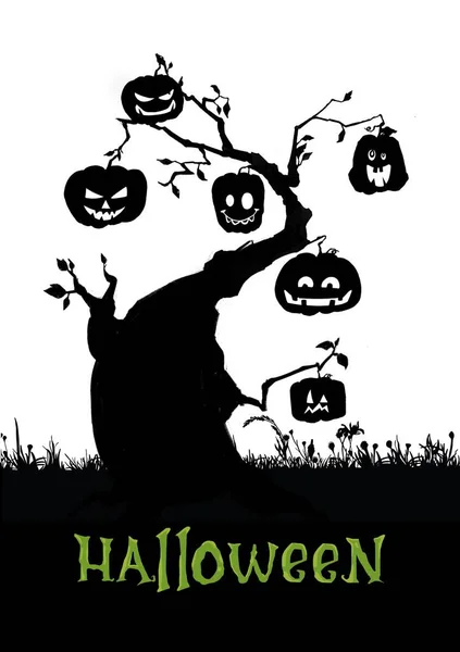 Scène avec arbre d'Halloween, illustration — Image vectorielle
