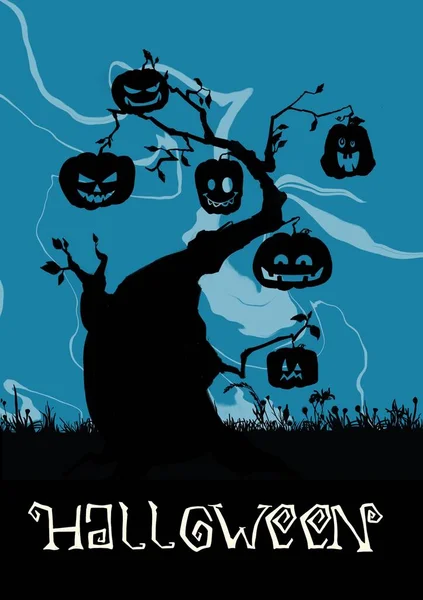Scena z drzewem Halloween, ilustracja — Wektor stockowy