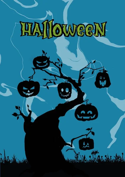 Scena con albero di Halloween, illustrazione — Foto Stock