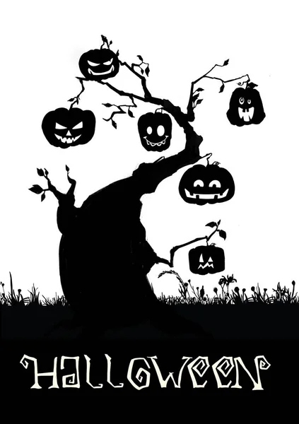 Jelenet Halloween fa, illusztráció — Stock Fotó