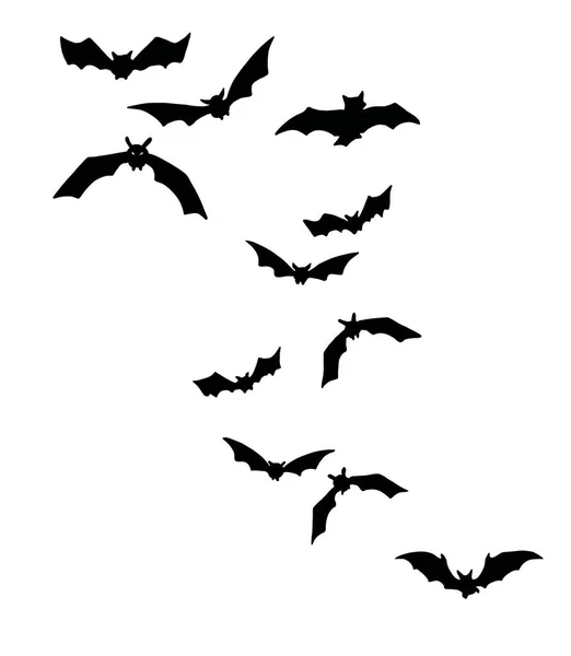 Sorprendente grupo de murciélagos negros aislados Halloween — Vector de stock