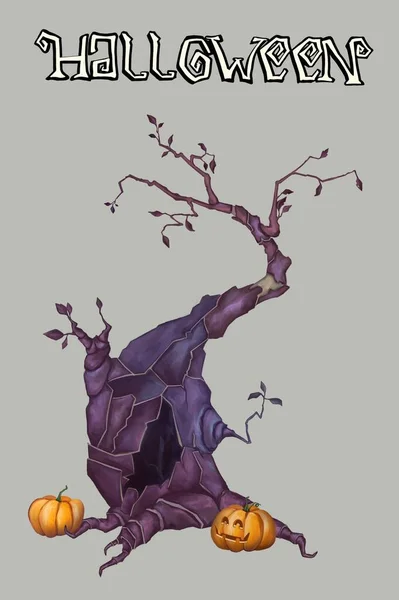 Scen med Halloween träd, illustration — Stockfoto
