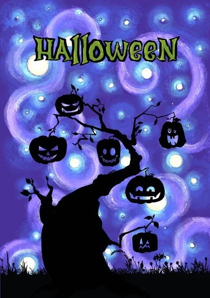 Szene mit Halloween-Baum, Illustration — Stockfoto