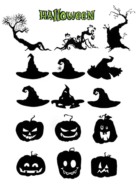 En uppsättning olika illustrationer för Halloween — Stock vektor