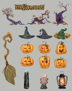 Cadılar Bayramı için çeşitli çizimler.