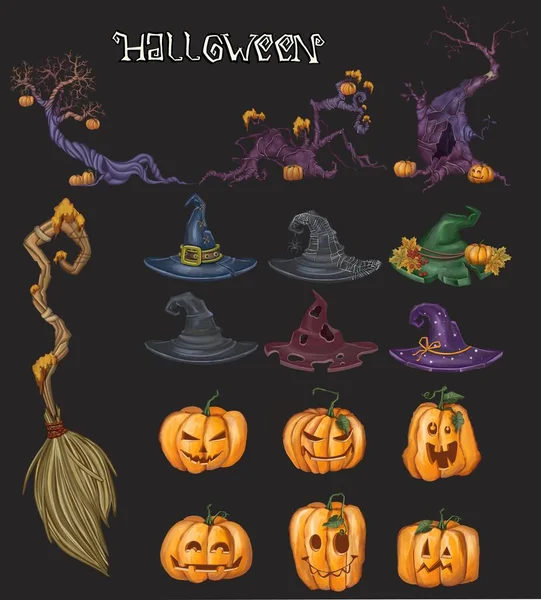 Una serie di illustrazioni assortite per Halloween — Foto Stock