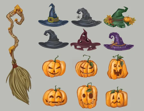 Eine Reihe von verschiedenen Illustrationen für Halloween — Stockfoto