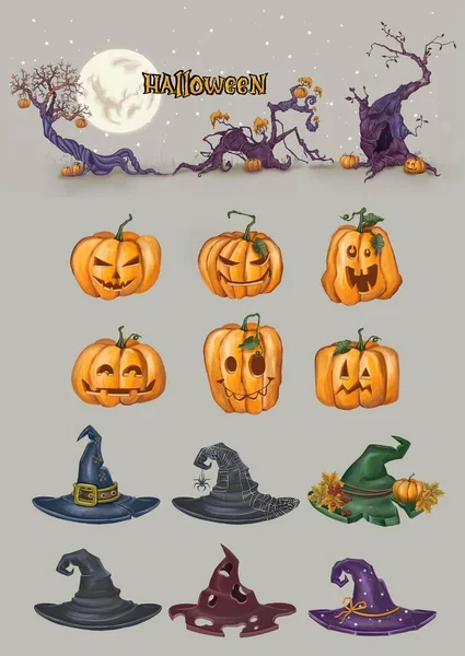 Sada nejrůznějších ilustrací na Halloween — Stock fotografie