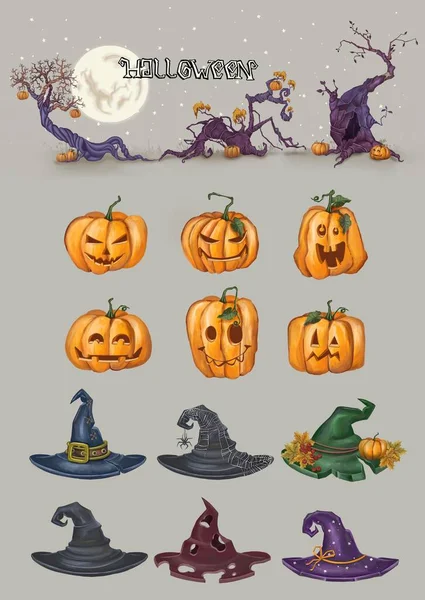 Zestaw różnorodnych ilustracji na Halloween — Zdjęcie stockowe