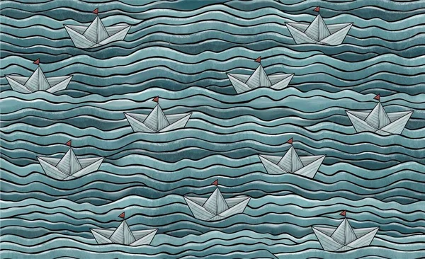 Floating paper boats. Seamless pattern