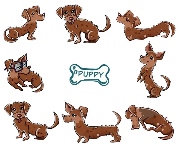 Set Illustrazioni Cartoni Animati Sulle Emozioni Dei Cani Illustrazione Vettoriale — Vettoriale Stock
