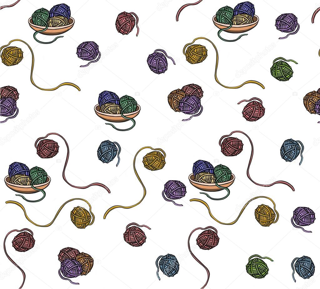 Seamless pattern of multi-colored knitting thread crochet. Vector illustration