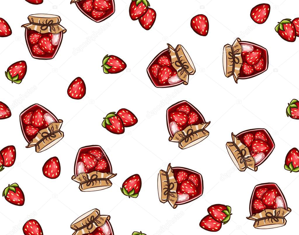Simple hand drawn illustration of homemade jam jam with cherry berries, seasonal autumn indoors activities. Vector illustration