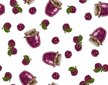 Ev yapımı reçel reçeli ve kirazlı reçelin basit bir çizimi, mevsimsel sonbahar kapalı hava aktiviteleri. Yüksek kaliteli illüstrasyon